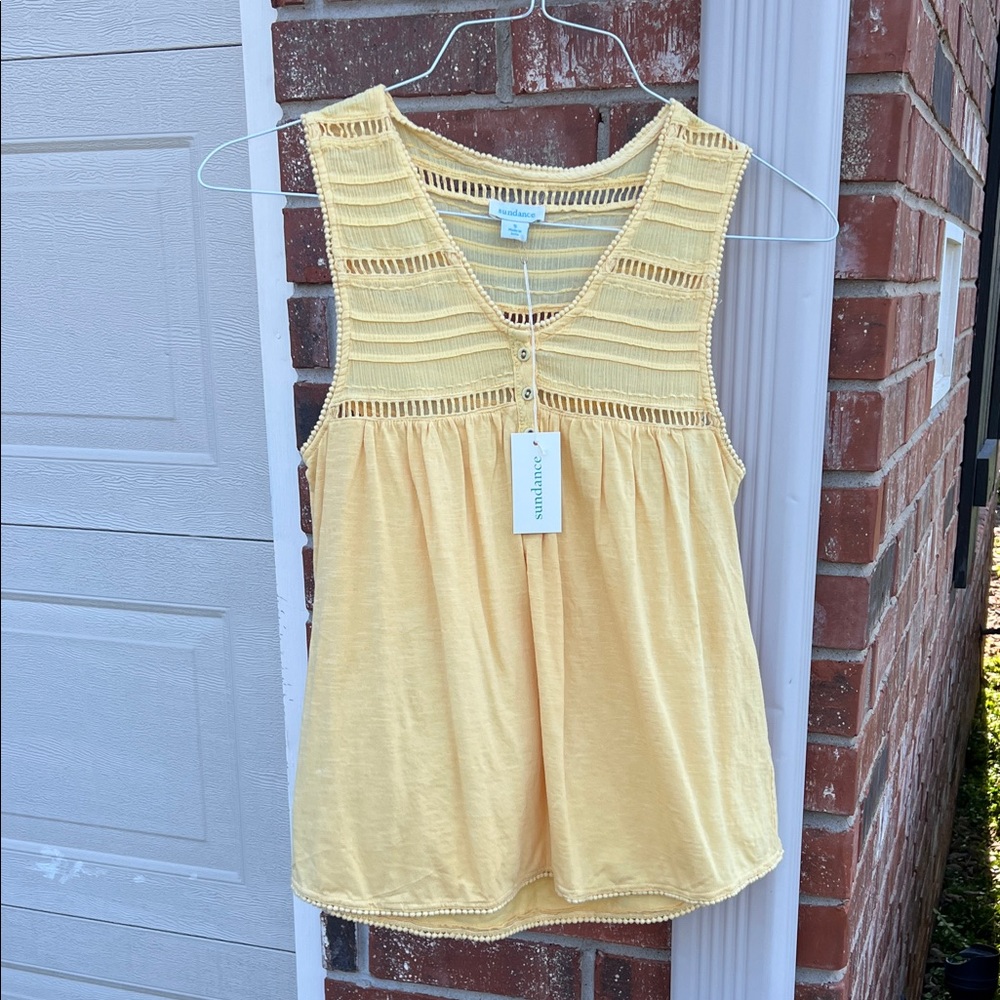 Sundance Light Yellow Crochet-Trim Tank